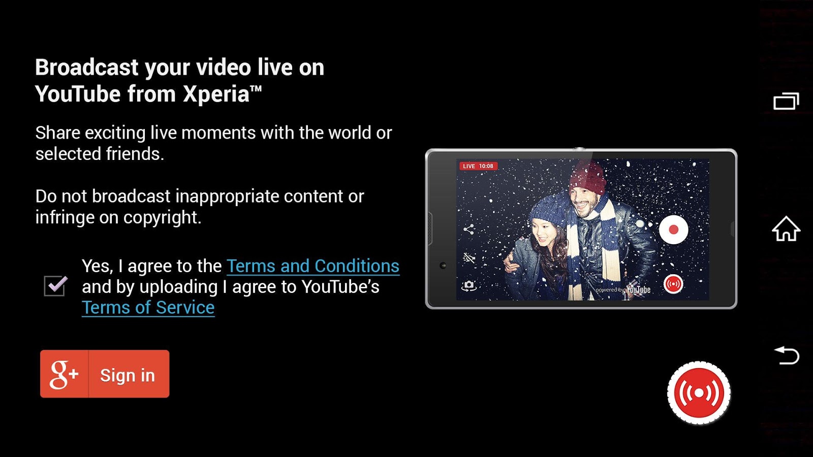 Live on YouTube – by Xperia™