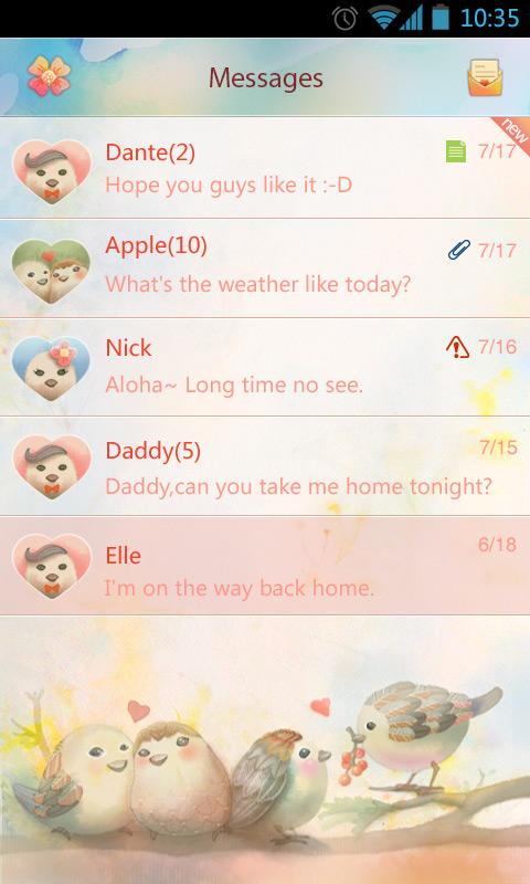 GO SMS Pro Lovebird Theme EX