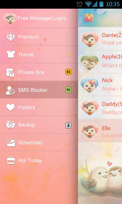 GO SMS Pro Lovebird Theme EX