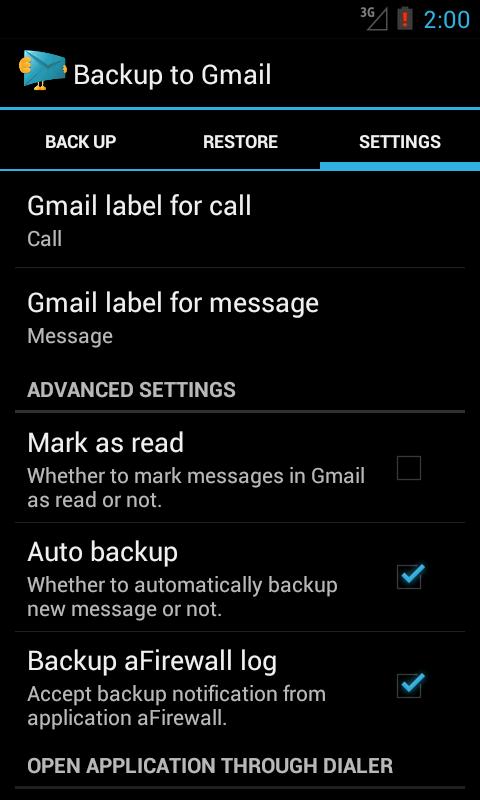 Backup message & call to Email