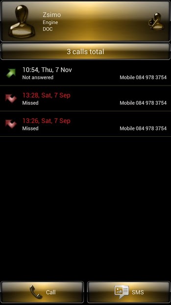 exDialer Gloss Gold Theme Skin
