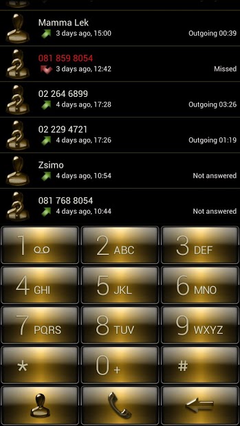 exDialer Gloss Gold Theme Skin